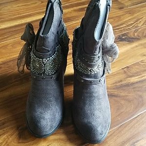 Grey lace booties